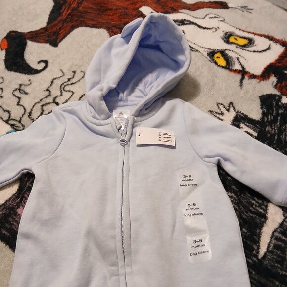 NWT Baby Gap 3 - 6 Month Blue Bear Long Sleeve Hooded Onesie Infant - Picture 10 of 10
